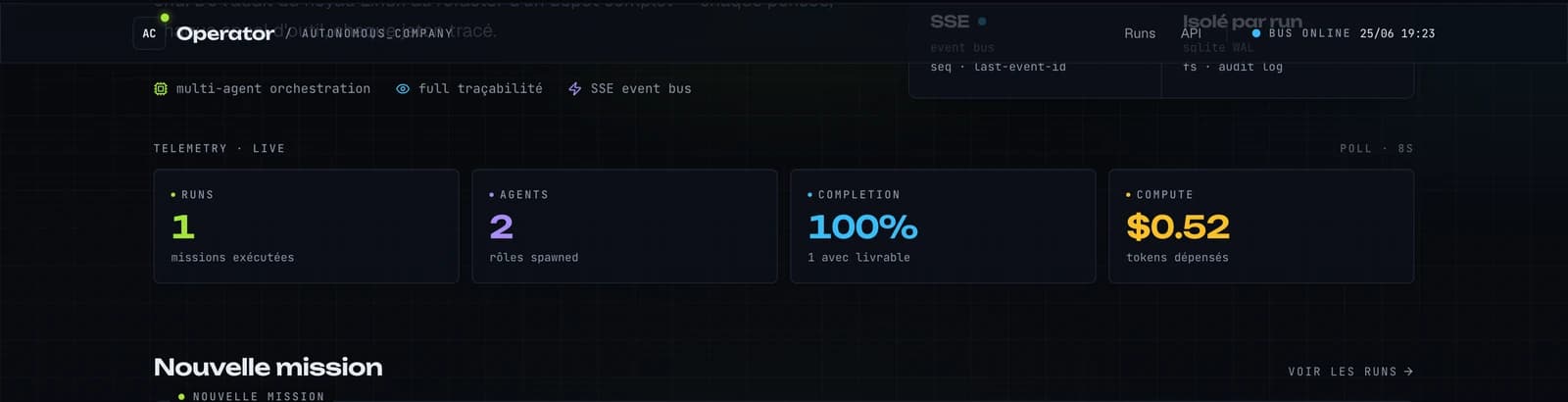 Autonomous Company · une entreprise IA qui se gère seule · screenshot