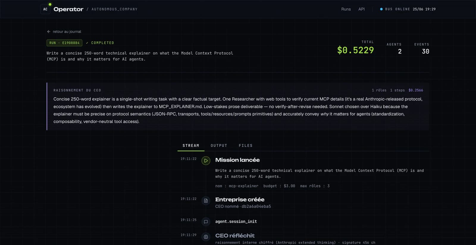 Autonomous Company · une entreprise IA qui se gère seule · screenshot